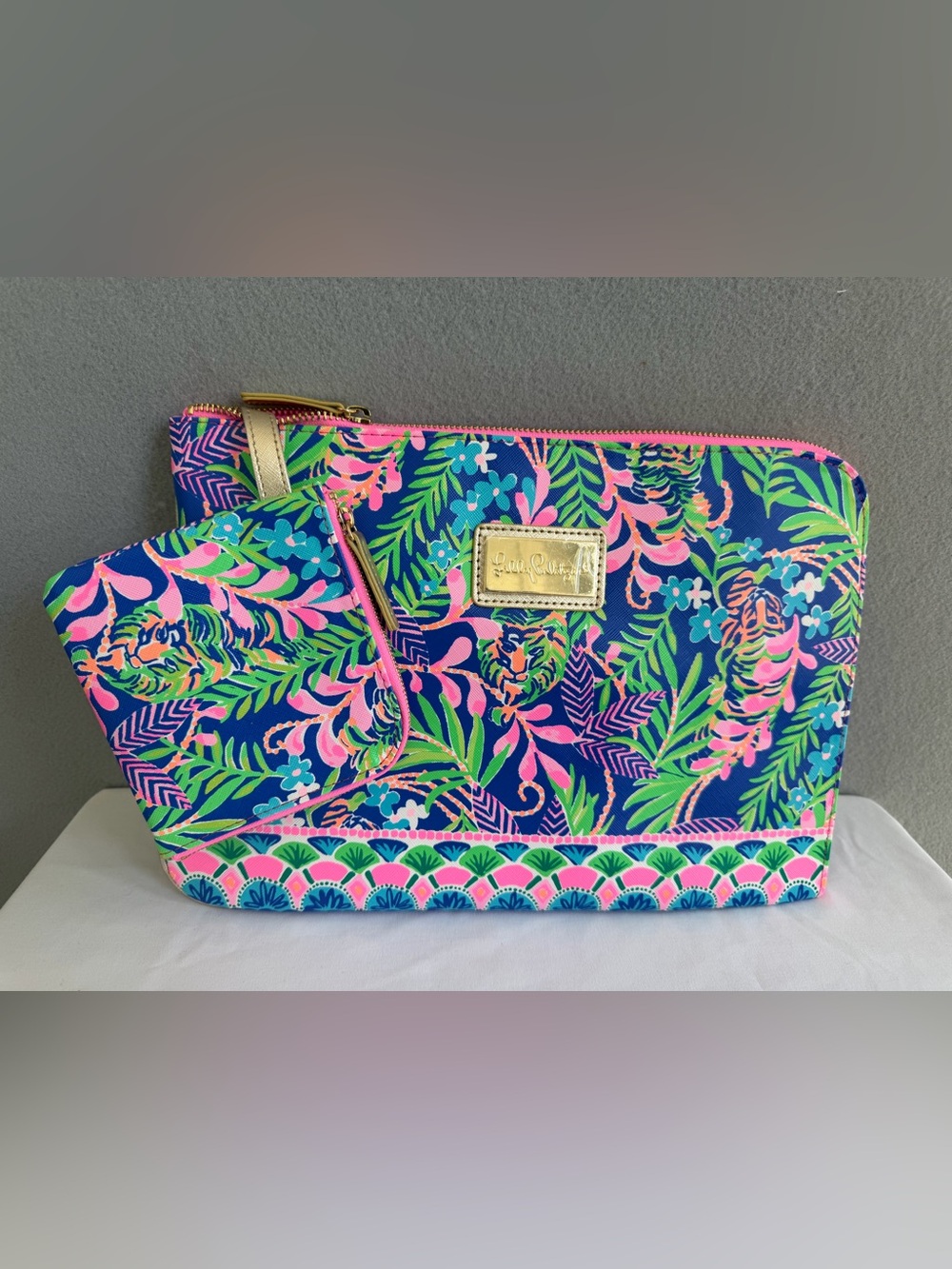 Lilly Pulitzer Tech Pouch Multicolor Zip &Wristlet 2 pieces